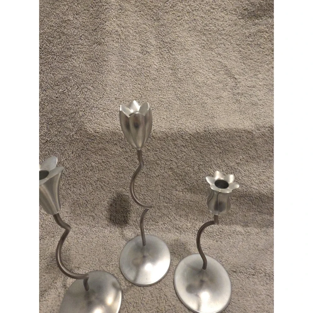 Partylite Dancing Slims Metal Candle Holder Set of 3 Silver Decor Flowers Floral - Picture 3 of 5